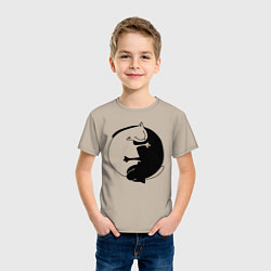 Футболка хлопковая детская Инь-Янь Коты, цвет: миндальный — фото 2