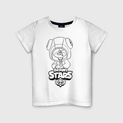 Футболка хлопковая детская Brawl Stars LEON раскраска, цвет: белый