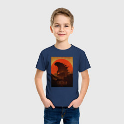 Футболка хлопковая детская Godzilla and red sun, цвет: тёмно-синий — фото 2
