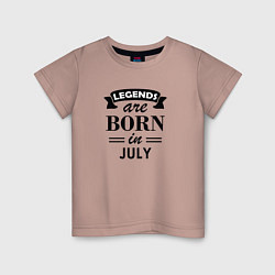 Футболка хлопковая детская Legends are born in july, цвет: пыльно-розовый