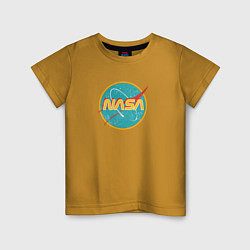Футболка хлопковая детская NASA винтажный логотип, цвет: горчичный