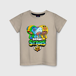 Футболка хлопковая детская Brawl Stars Leon Trio, цвет: миндальный