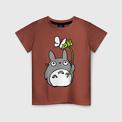 Футболка хлопковая детская Totoro и бабочка, цвет: кирпичный