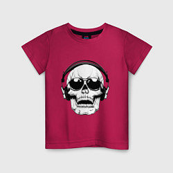 Футболка хлопковая детская Skull Music lover, цвет: маджента