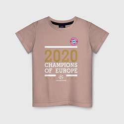 Футболка хлопковая детская FC Bayern Munchen Champions of Europe 2020, цвет: пыльно-розовый