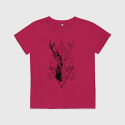 Футболка хлопковая детская Polygonal deer, цвет: маджента