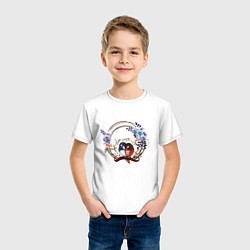 Футболка хлопковая детская Попугаи в цветах, цвет: белый — фото 2