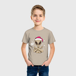Футболка хлопковая детская Alien Santa, цвет: миндальный — фото 2