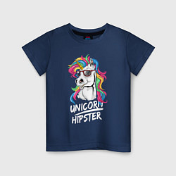 Футболка хлопковая детская Unicorn hipster, цвет: тёмно-синий