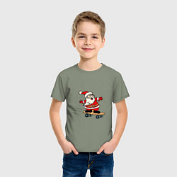 Футболка хлопковая детская Санта на скейтборде, цвет: авокадо — фото 2