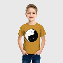 Футболка хлопковая детская Yin and Yang cats, цвет: горчичный — фото 2