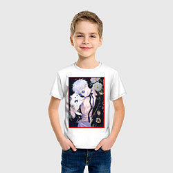 Футболка хлопковая детская Сатору гото С кошечкой, цвет: белый — фото 2