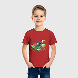 Футболка хлопковая детская Попугай ара в цветах, цвет: красный — фото 2
