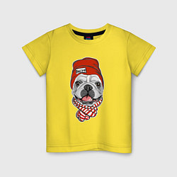 Футболка хлопковая детская ФРАНЦУЗСКИЙ БУЛЬДОГ В ШАПКЕ, цвет: желтый