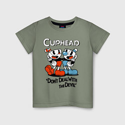 Футболка хлопковая детская Cuphead, Dont deal with devil, цвет: авокадо