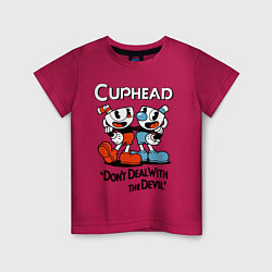 Футболка хлопковая детская Cuphead, Dont deal with devil, цвет: маджента