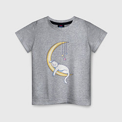 Футболка хлопковая детская Спящий на луне кот, цвет: меланж