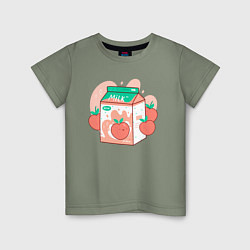 Футболка хлопковая детская Коробка персикового молока, цвет: авокадо