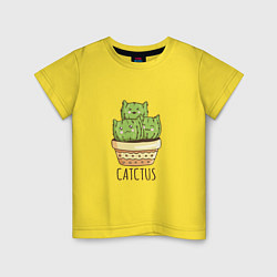 Футболка хлопковая детская Котики Кактусы Catctus, цвет: желтый