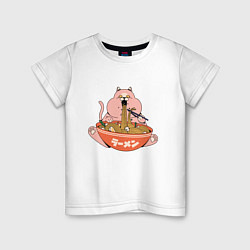 Детская футболка Толстый кот ест лапшу рамен