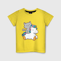 Детская футболка Котёнок верхом на единороге