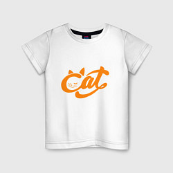 Футболка хлопковая детская Кот - Cat, цвет: белый