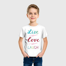 Футболка хлопковая детская Live love laugh, Живи, люби, цвет: белый — фото 2