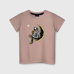 Детская футболка Космонавт пьет кофе на луне