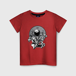 Футболка хлопковая детская Космонавт на скейтборде, цвет: красный