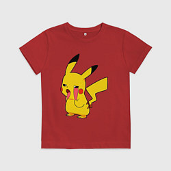 Футболка хлопковая детская Уставший Пикачу, цвет: красный