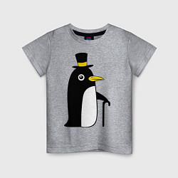 Футболка хлопковая детская Пингвин в шляпе, цвет: меланж