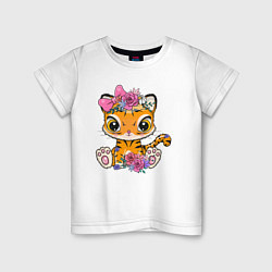 Детская футболка Милая тигрица с цветами