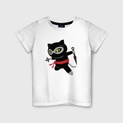 Футболка хлопковая детская Ninja Cat, цвет: белый