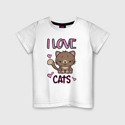 Футболка хлопковая детская I Love Cats, цвет: белый