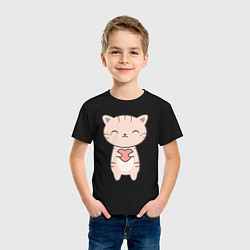 Футболка хлопковая детская Кот с сердечком, цвет: черный — фото 2