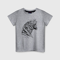 Детская футболка Чёрно белый рисунок тигра