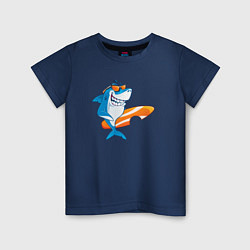 Футболка хлопковая детская Акула серфер, цвет: тёмно-синий
