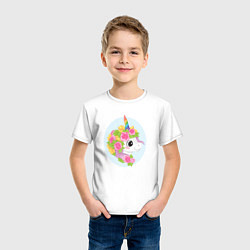 Футболка хлопковая детская Единорог в цветах, цвет: белый — фото 2