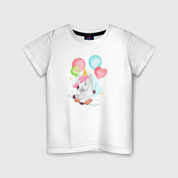Футболка хлопковая детская Единорог с воздушными шариками, цвет: белый