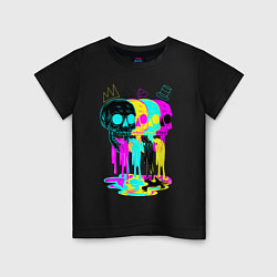 Футболка хлопковая детская 4 ЧЕРЕПА SKULLS NEON, цвет: черный