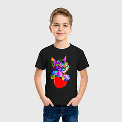 Футболка хлопковая детская РАДУЖНЫЙ КОТИК RAINBOW KITTY, цвет: черный — фото 2