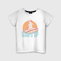 Детская футболка Surfs Up Кот сёрфер на гребне волны