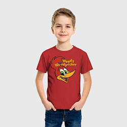 Футболка хлопковая детская Дятел Вуди потертый логотип, цвет: красный — фото 2