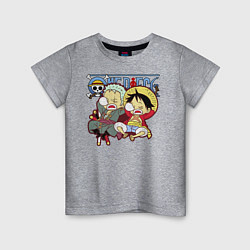 Футболка хлопковая детская Малыши Зоро и Луффи One Piece, цвет: меланж