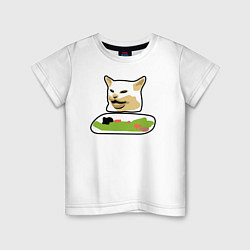 Детская футболка Смадж кот мем за столом