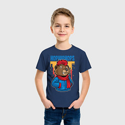 Футболка хлопковая детская Медведь с красным шарфом, цвет: тёмно-синий — фото 2