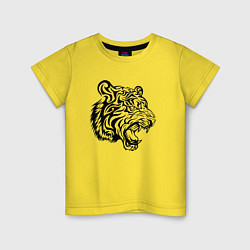 Футболка хлопковая детская Голова тигра тату, цвет: желтый