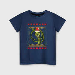 Футболка хлопковая детская Рождественский свитер Скептическая змея, цвет: тёмно-синий