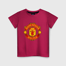 Футболка хлопковая детская Манчестер Юнайтед логотип, цвет: маджента