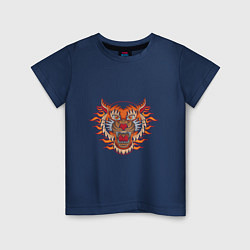 Футболка хлопковая детская Tiger Fire, цвет: тёмно-синий